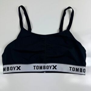 TomboyX Scoop Neck Unlined Bralette XL Black Logo Adjustable Convertible Straps